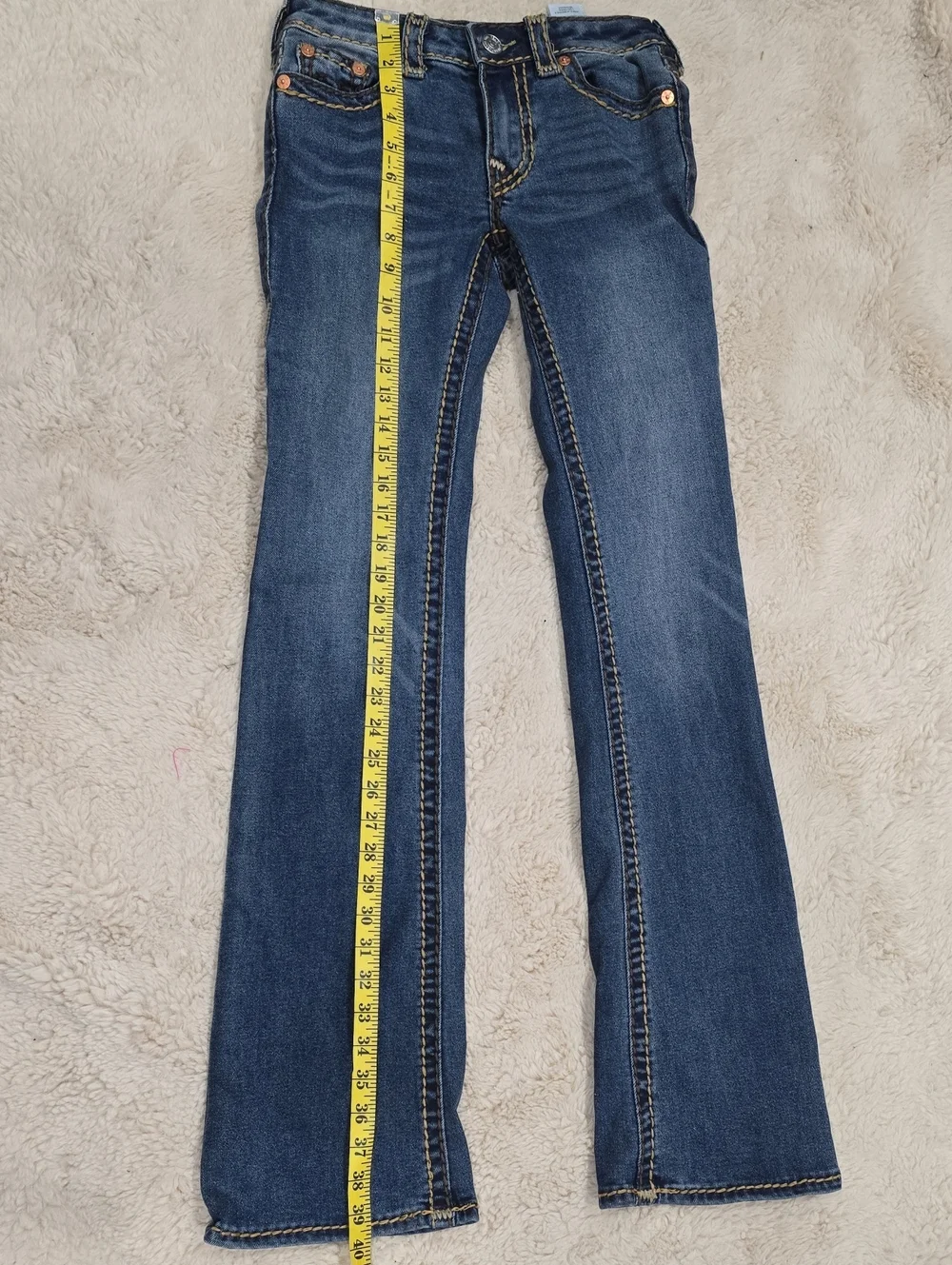 True Religion Women's Dark Blue Skinny Jeans with Contrasting Stitching - Picture 4 of 6